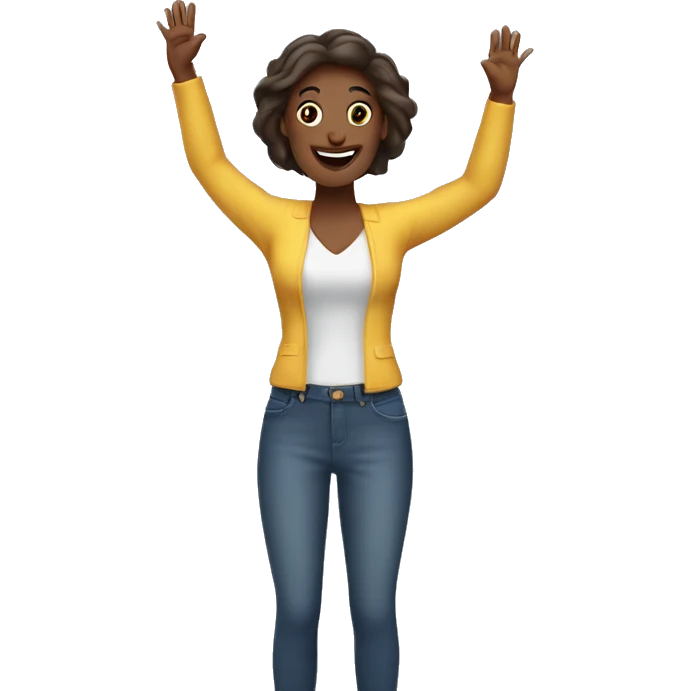 Woman with both hands in the air. Happy, frontal view. Enjoying  emoji