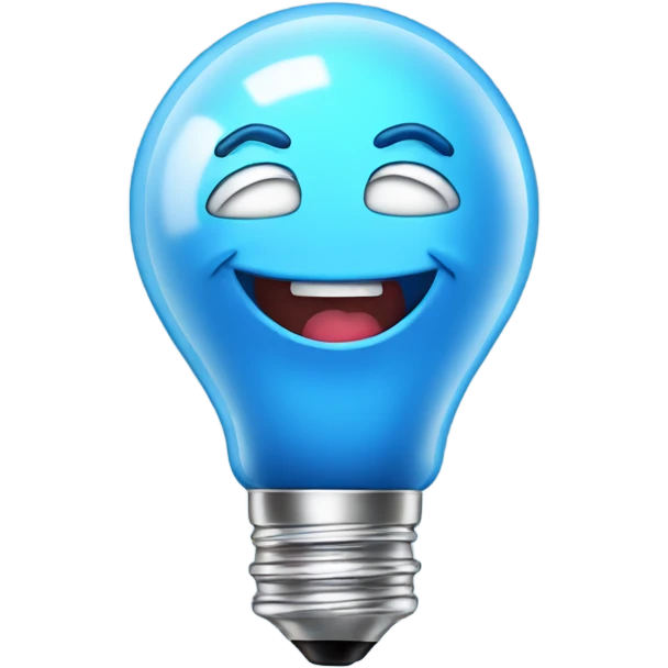 A blue bulb laughing emoji