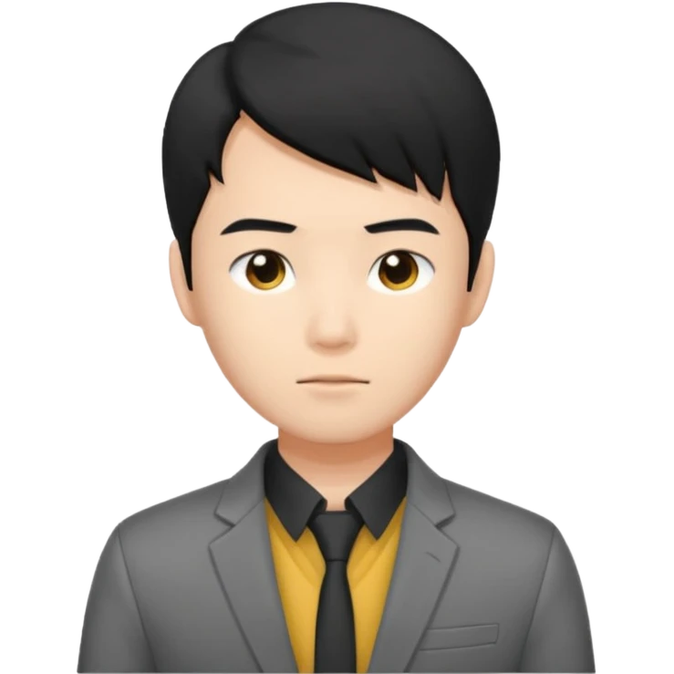 asian young man with black hair covering forehead in grey blazer and black t-shirt  emoji