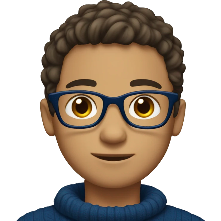 winter, christmas, young boy, short  brown hair, brown eyes, hispanic, dark blue sweater, full body, blue glasses emoji