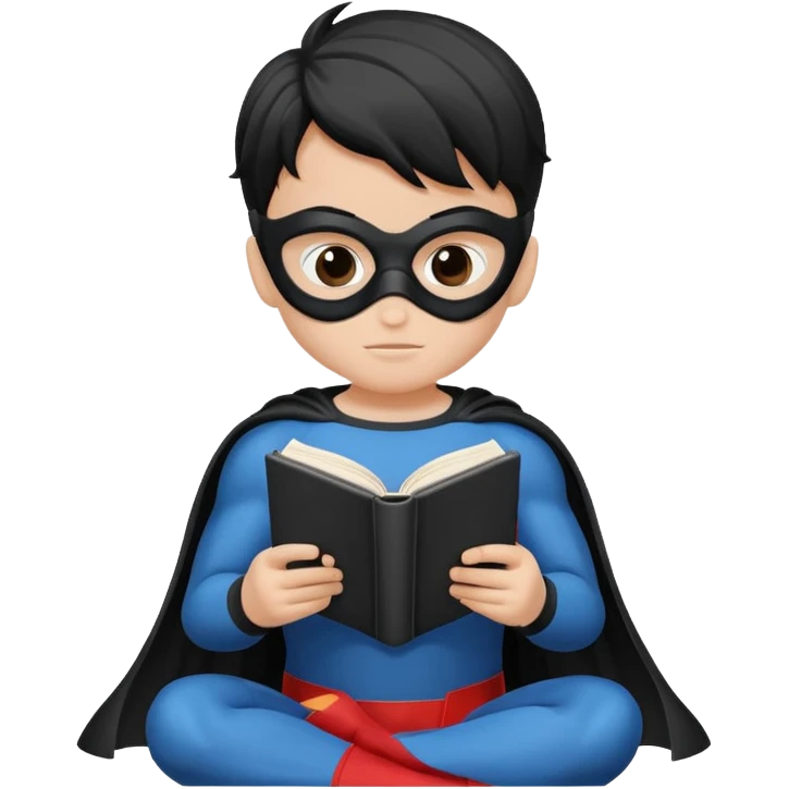 Superhero kid reading a book lineart emoji