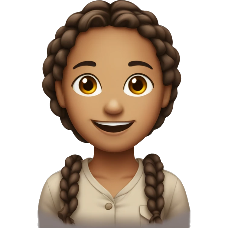 girl with brown eyes, brown braids, long ish eyelashes sticking out her tongue to the side and smiling emoji