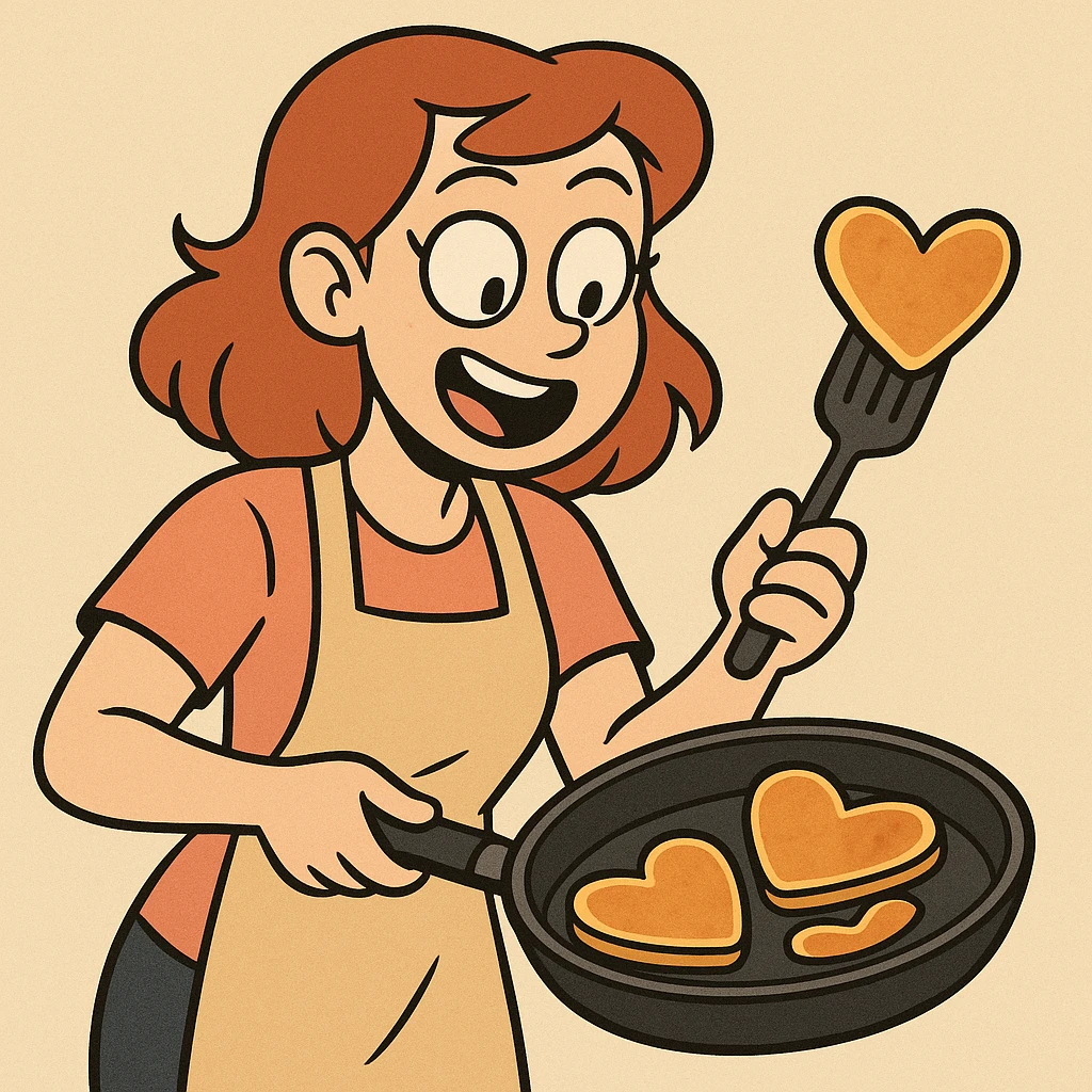 heart shaped pancakes, cartoon style emoji