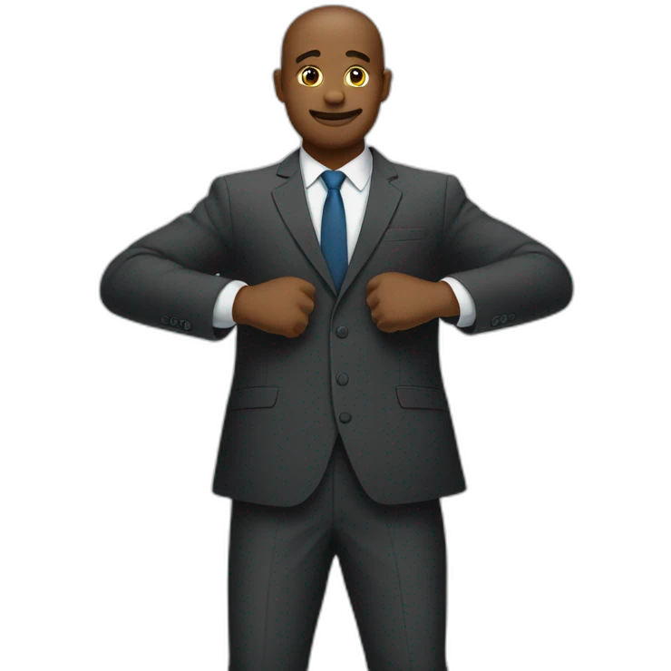 man in suit stretches his arms forward emoji