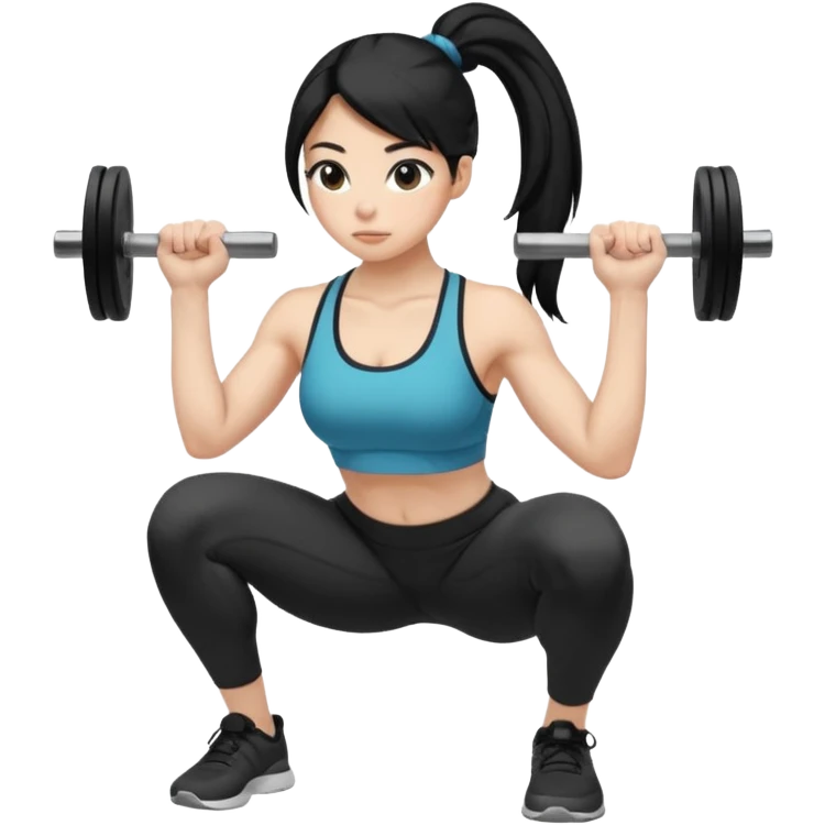 Women with long black ponytail doing a squat with no weights emoji