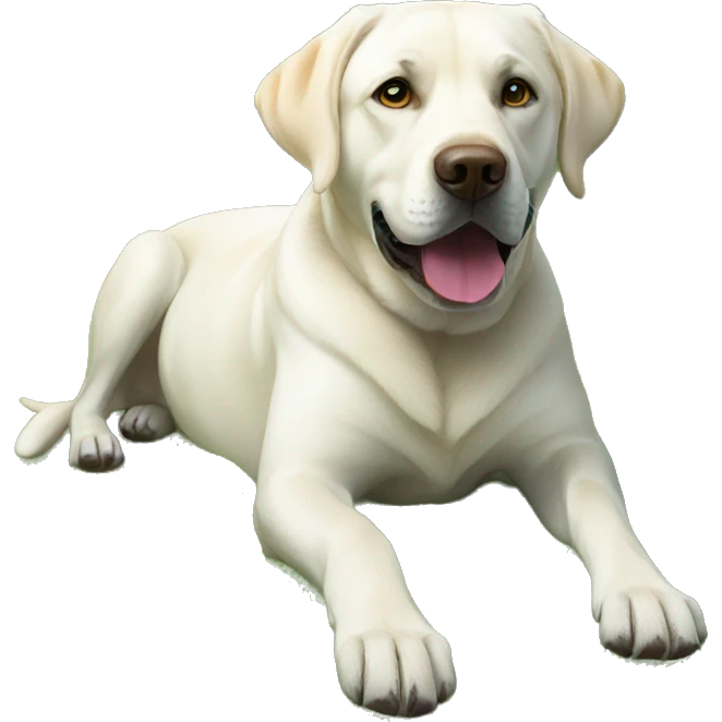 white labrador is laying on grass emoji