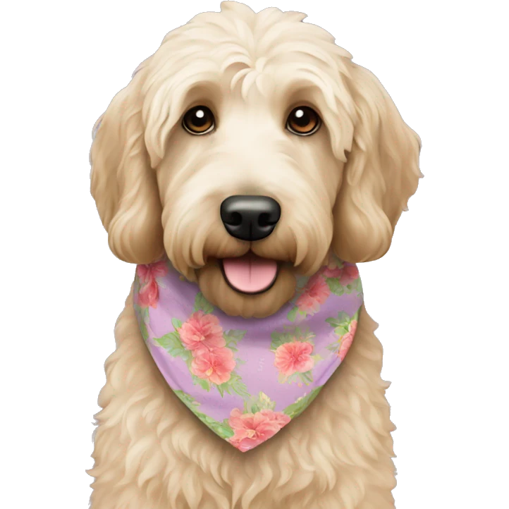 Light labradoodle with a flower bandana emoji