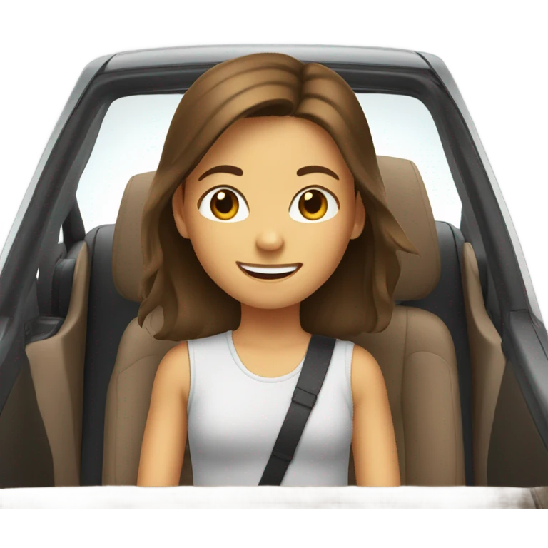 smiling girl with brown hair in a honda car emoji