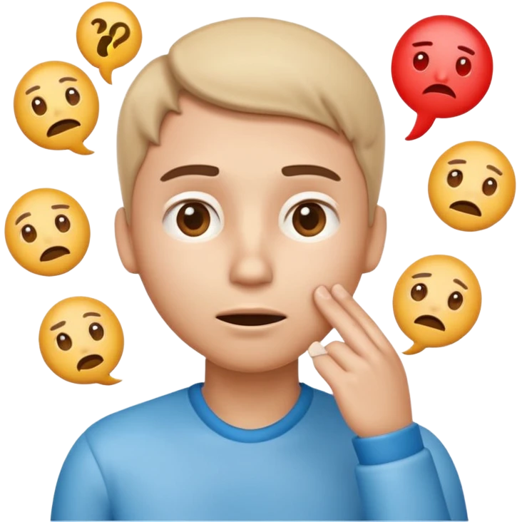 Telegram-style 3D emoji of a confused person, hand on chin, looking up, raised eyebrow, small question marks around head, soft gradient shading, clean rounded design, transparent background. emoji