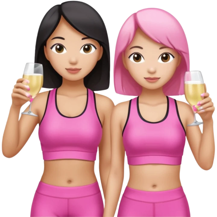 two girl pink pilates prosecco 1 asian 1 white emoji