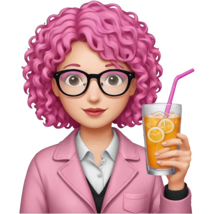 pink curly haired drink holder with glasses  emoji