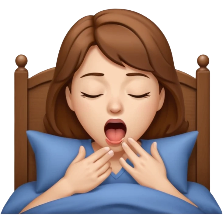 Mujer despertando, ella bosteza tiene el pelo café y tez blanca emoji