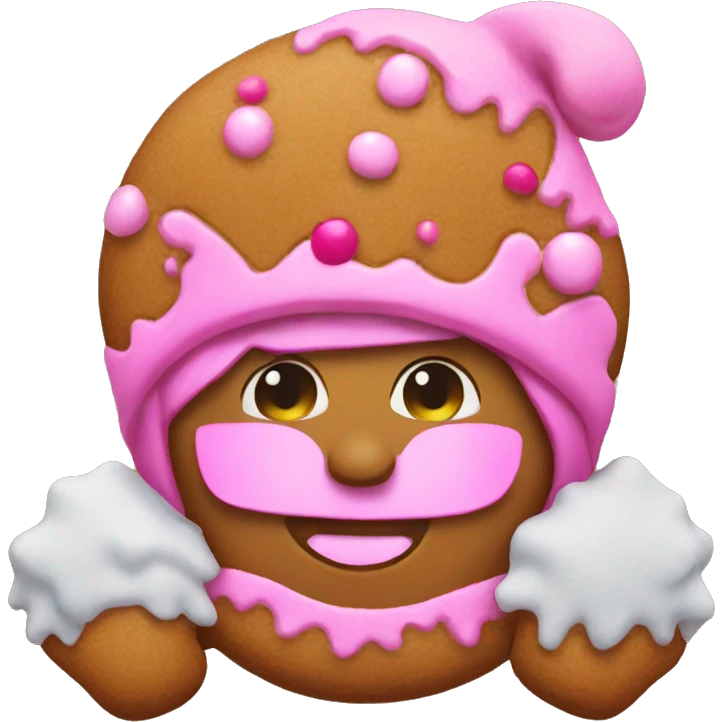 Winter gingerbread with pink now emoji