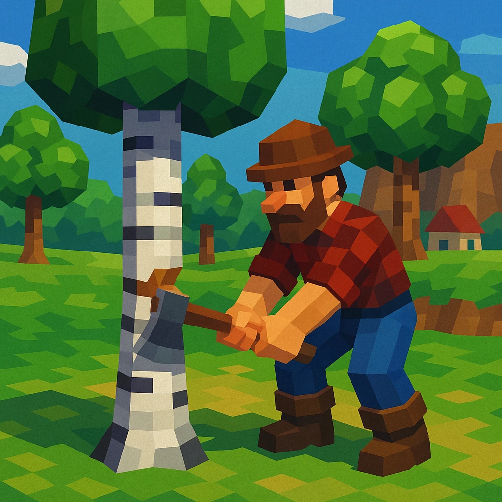 Lumberjack chopping down a birch tree.
 emoji