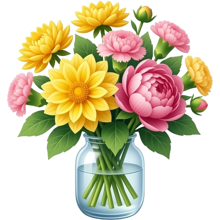 bouquet of yellow dahlia and carnation and peonies flowers emoji
