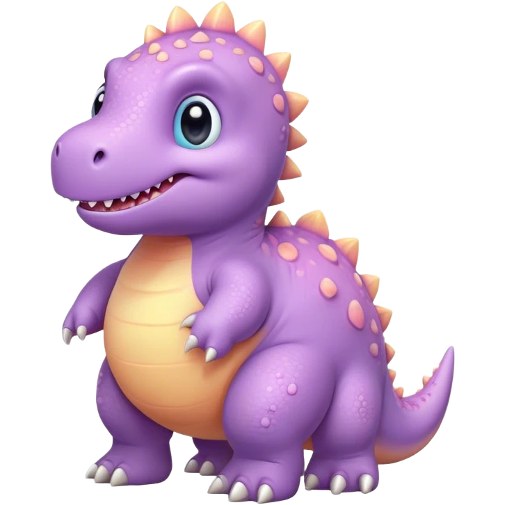Cinematic tiny pastel dinosaur, chubby round body, tiny feet, big sparkling eyes, soft glowing colors, happy and friendly expression, radiating warmth. emoji