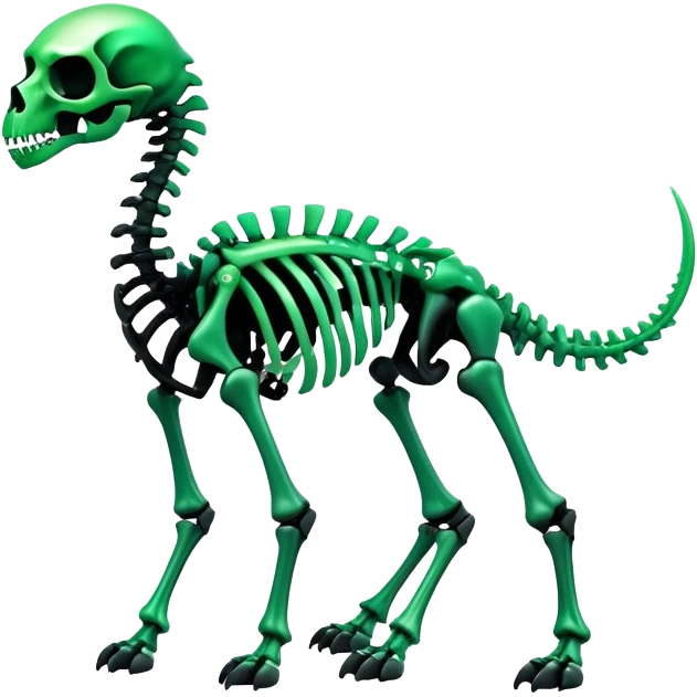 A black and green gradient epic shiny cool edgy skeletal animal, full body emoji