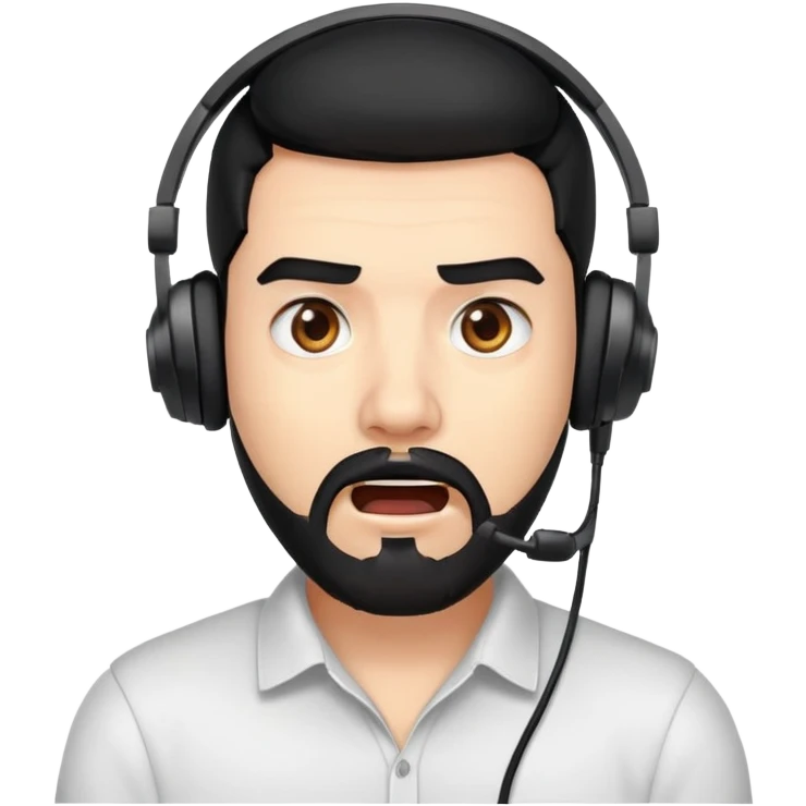 Shocked man with black hair, brown eyes, black beard wearing a gaming headset emoji