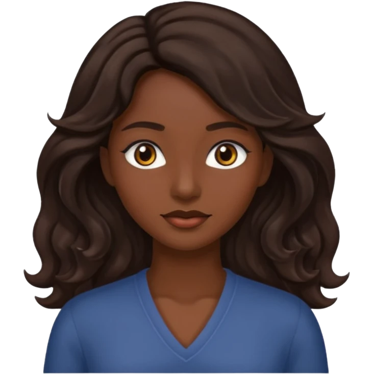 mujer morocha,  pelo ondulado,  pelo largo  color marron oscuro, ojos marrones oscuros emoji