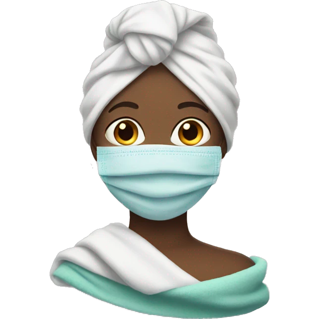 Girl with towel on her head and facemask emoji