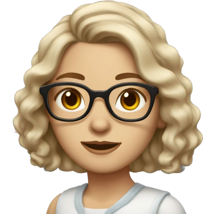 white woman, slightly brown hair, cat eye spectacles, wavy hair emoji