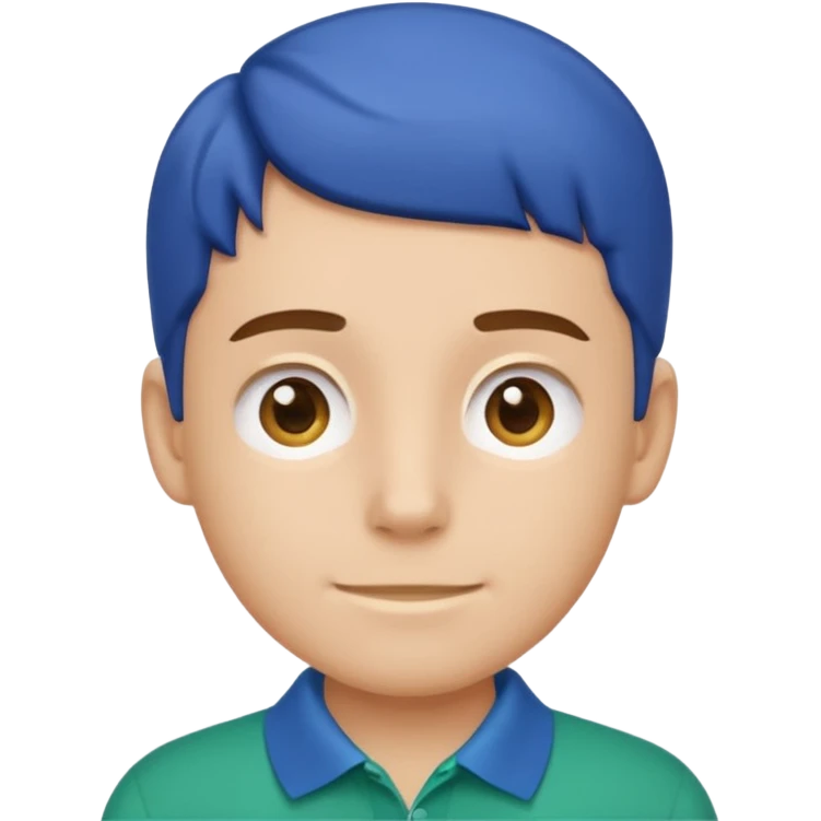 gender neutral face, chest up, blue-green polo shirt, minimal emoji style, friendly expression emoji