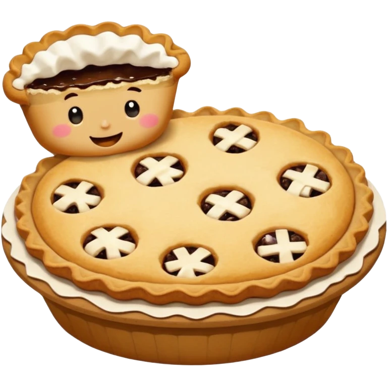 Baking community avatar in clean emoji-style illustration. Pie, cookie, and muffin warm golden tones, simple shapes, flat design, high contrast, cozy and friendly. emoji
