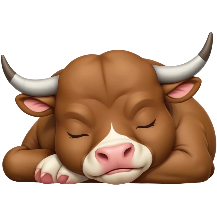 meme-worthy-cute-sleeping-domestic-bull-portrait-emoji,-head-resting-peacefully-with-a-contented-smile,-showcasing-a-robust,-muscular-build-and-a-luxuriously-soft-coat,-eyes-gently-closed-in-serene,-restful-slumber,-simplified,-solid-brown emoji