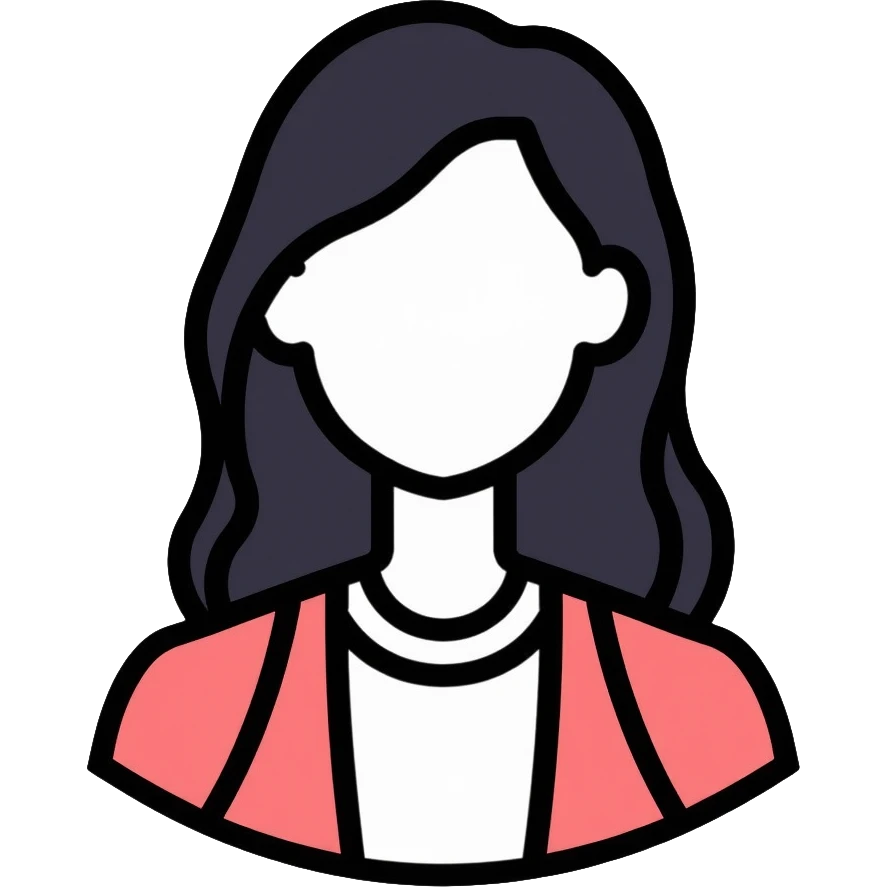 Clean minimalist tech avatar of white female with black hair for GitHub, digital tech theme emoji