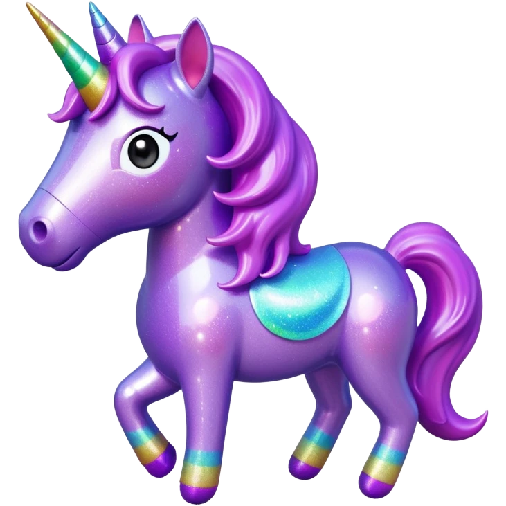 purple gliter  unicorn toy facing camera emoji
