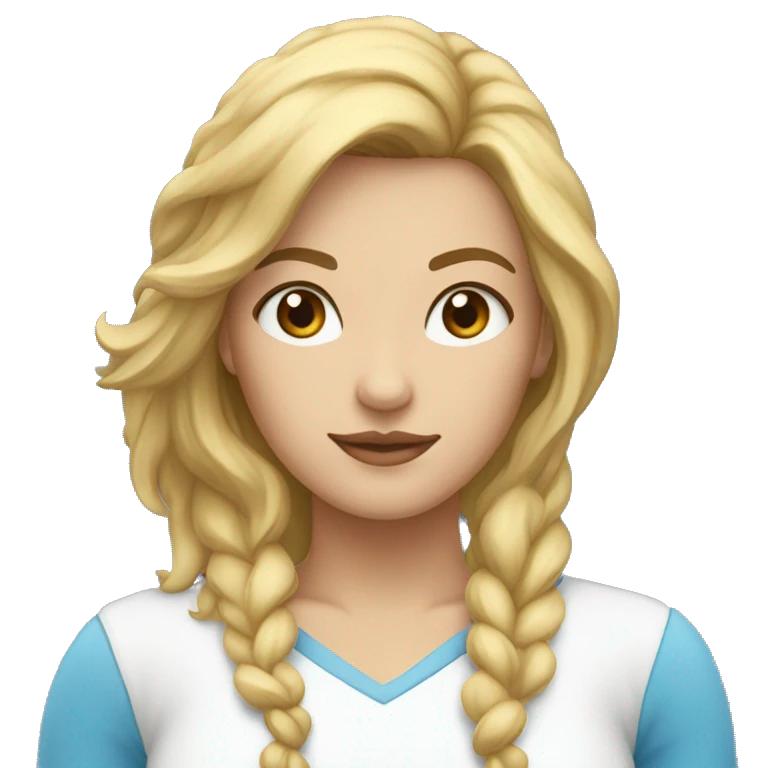 Mujer con el pelo rubio y ojos azules y ropa blanca emoji