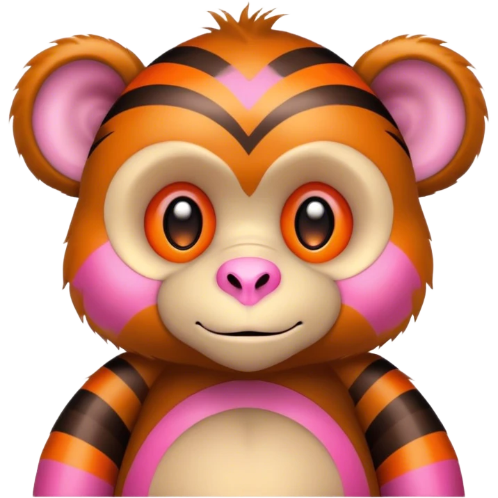 Monkey teddy bear with pink and orange stripes  emoji