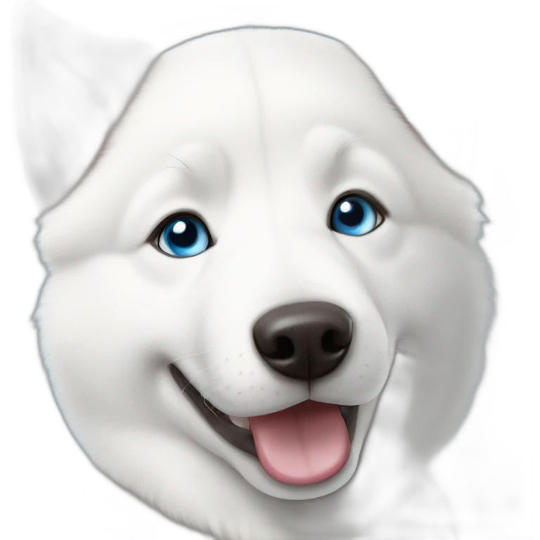 Young White Siberian husky smile  blue eyes emoji