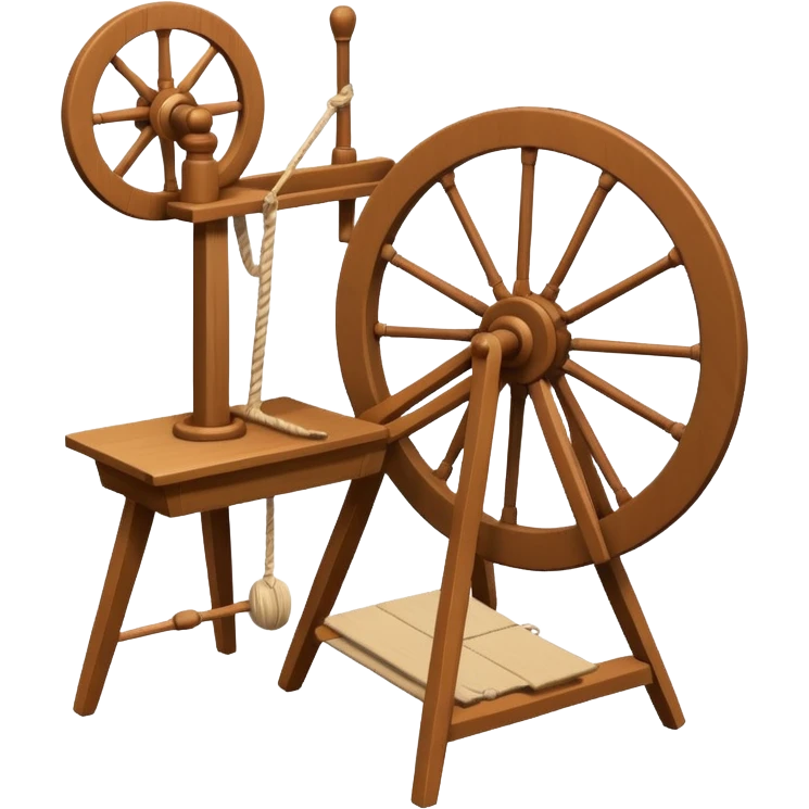 I want a traditional spinning wheel, with the wheel on the right or left and the flyer on the opposite. Shown from the side. there is only one wheel the other side has the flyer. go to websites containing traditional spinning wheels for reference. emoji