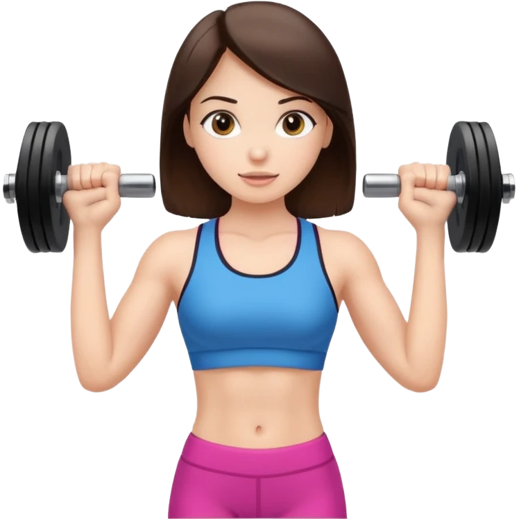 brunette girl in gym wear lifting a dumbbell emoji