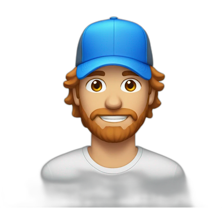 Brown hair man with mullet and orange beard wearing a blue trucker hat emoji