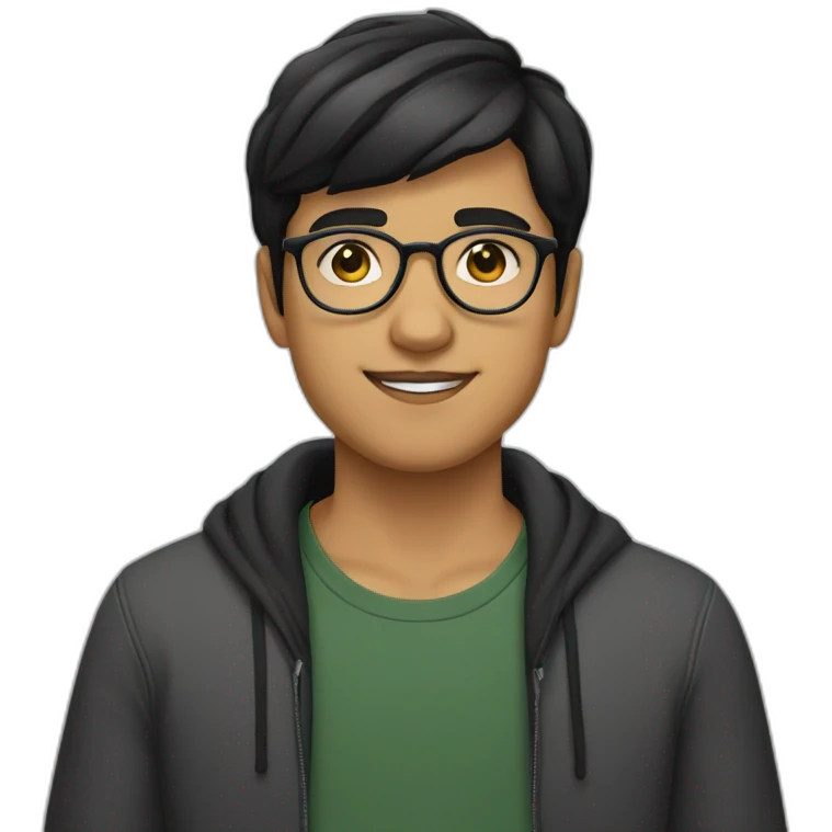 a light skin Pakistani teenager, wearing round glasses, short moustache, black straight hair emoji