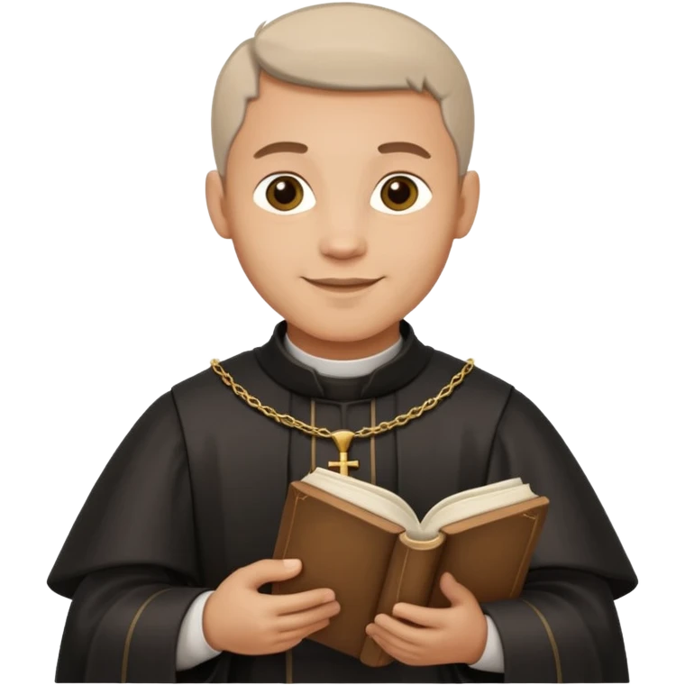 medieval priest, holding a book, gentle smile emoji