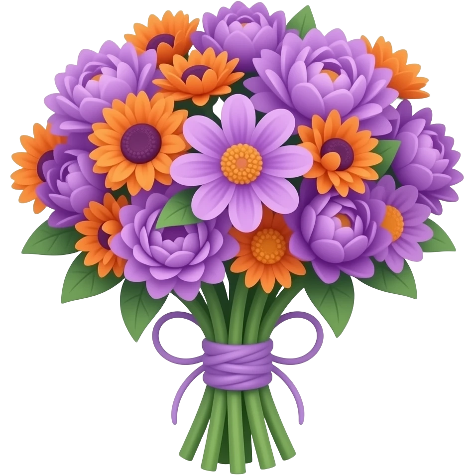 Emoji of a bouquet of flowers  in purlpe and orange emoji