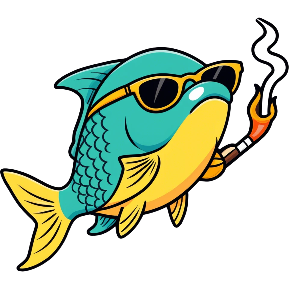 Fish smoking a blunt with sunglasses  emoji