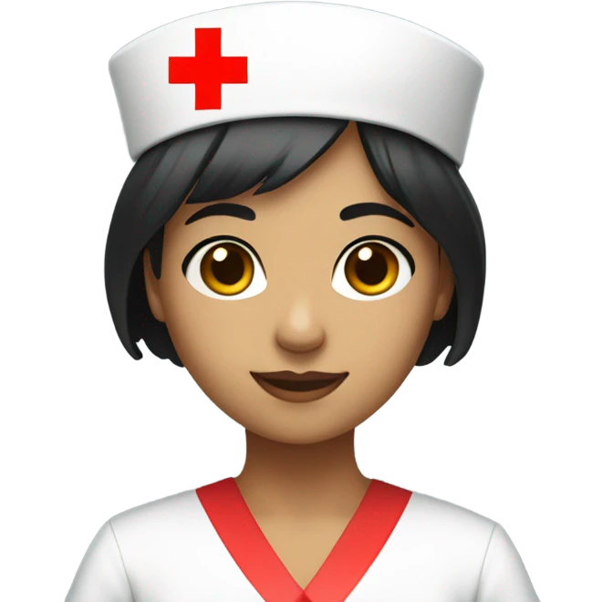 super short black straight hair female nurse with red cross sign hat wearing dress emoji
