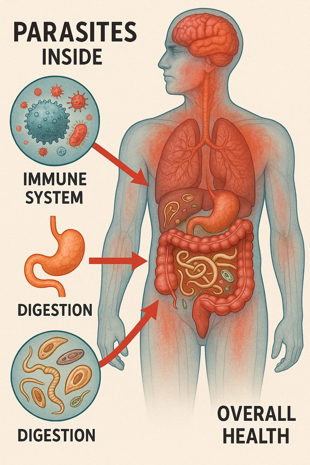 Parassiti all'interno dell'intestino che alterano tutto del corpo umano emoji