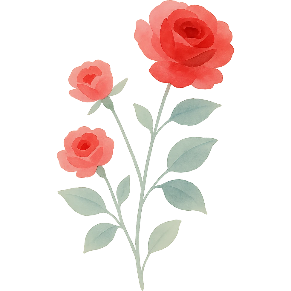 rose bush with layered brushstrokes, vibrant red and pink roses, realistic foliage, elegant shape, watercolor art style emoji
