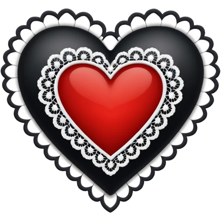 black heart with red center and white lace emoji