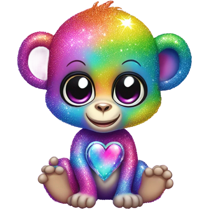 Lisa frank sparkly rainbow baby monkey with heart emoji
