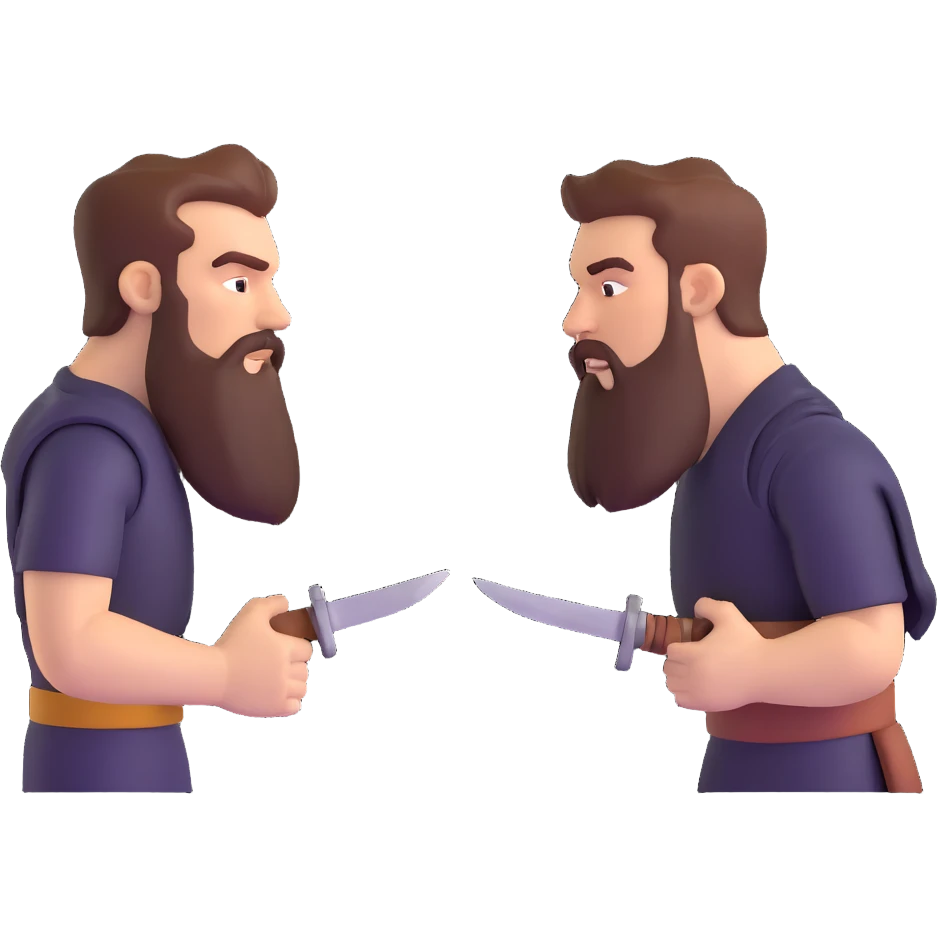 superhero comic cover with bearded hero facing off against razor-wielding villain, dramatic lighting emoji