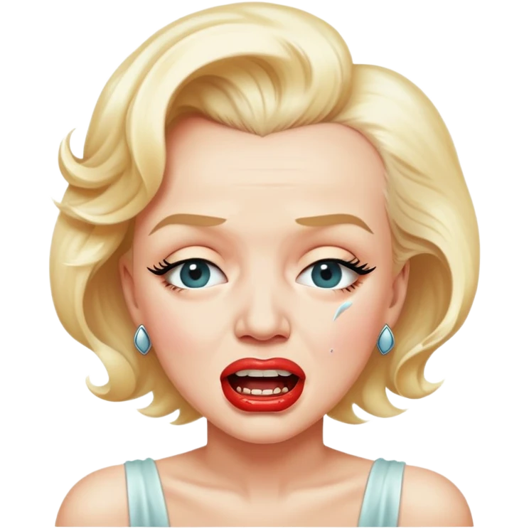 Marilyn Monroe with the closed mouth holding back teeth is crying ￼ emoji