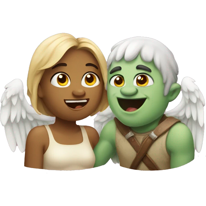 An ogre and an angel in love with each other emoji