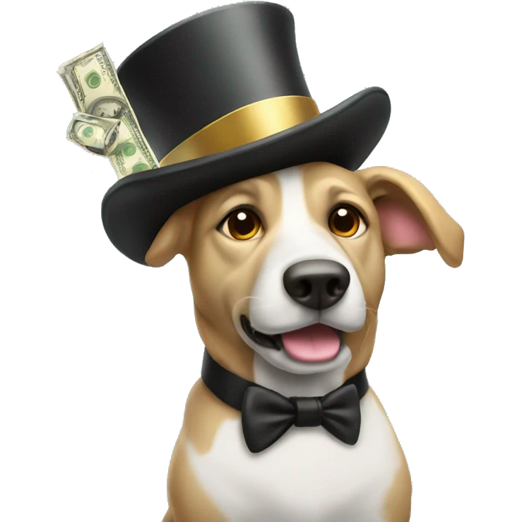 Rich dog with tophat and money  emoji