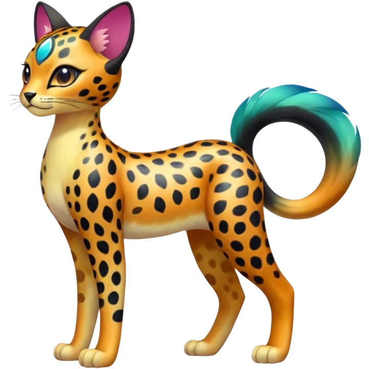 Colorful iridescent  exotic esoteric patterned Gradients-colored realistic elegant lanky feminine cute pretty  Liepard-Litten-Meloetta-Sprigatito-Pokémon-fusion-creature (full body) emoji